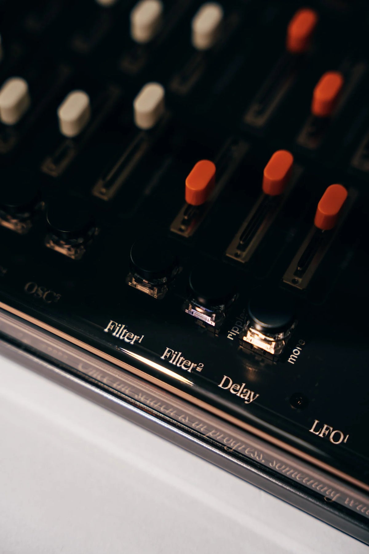 Close-up of ALT's filter, delay and LFO sliders