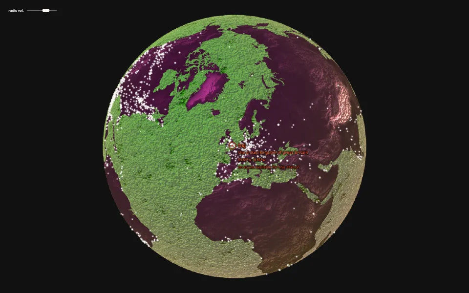 radio — every live radio station on the globe: click a point to tune in. globe relief: NASA Earth Observatory / GEBCO.