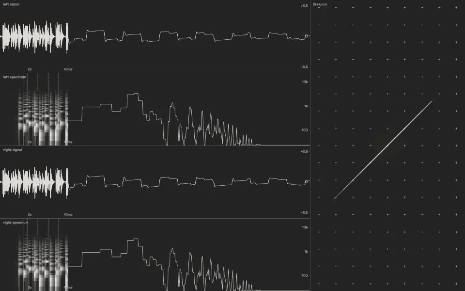 scope — the lab: waveforms, spectrum and stereo field.